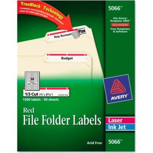 Avery Avery® Self-Adhesive Laser/Inkjet File Folder Labels, White, Red Border, 1500/Box 5066